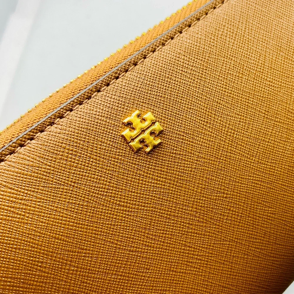 NEW! Tory Burch Emerson Moose Brown Leather Zip Continental Wallet